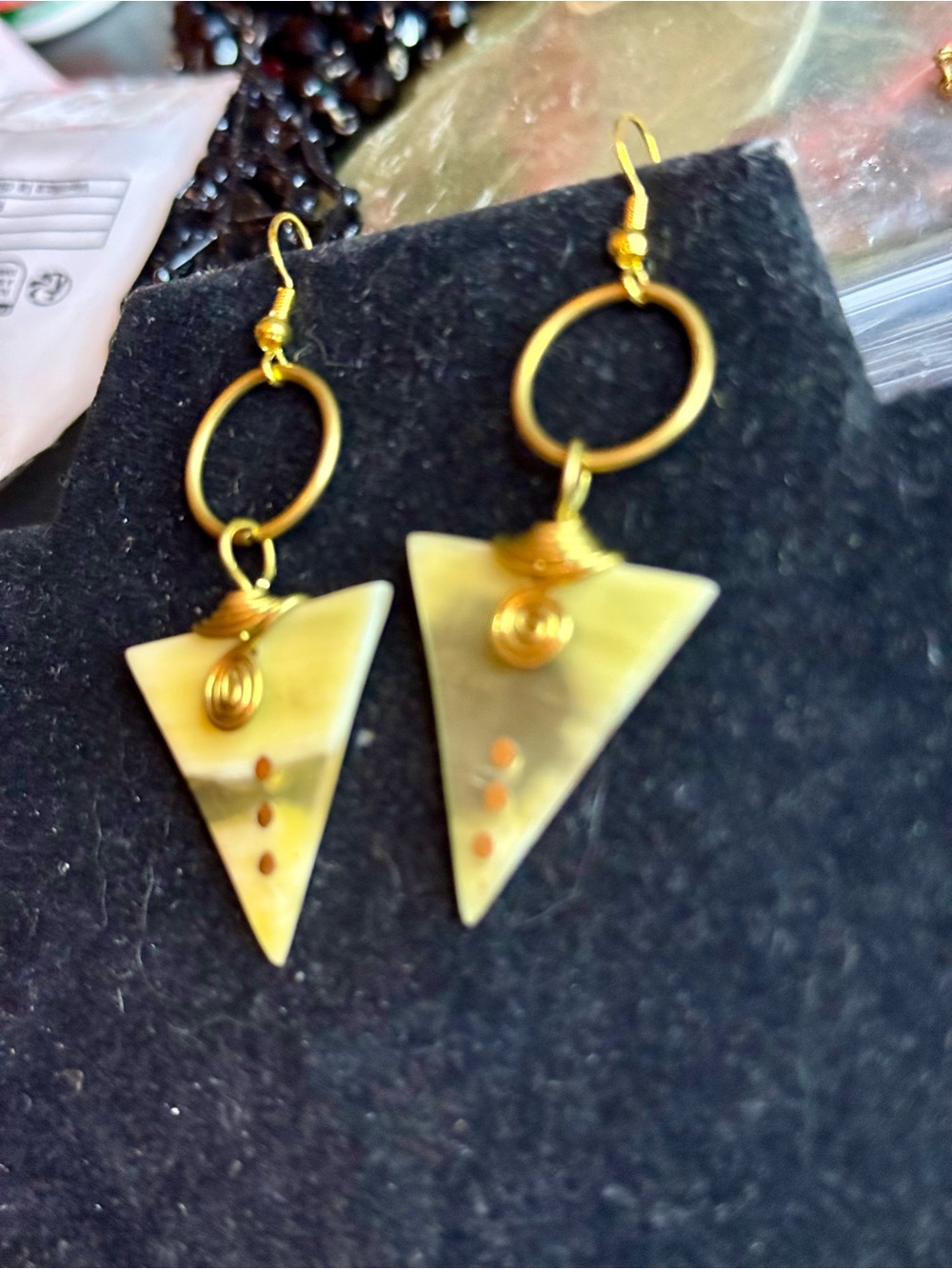 Hand Crafted Gold Triangle Spiral Drop Earrings